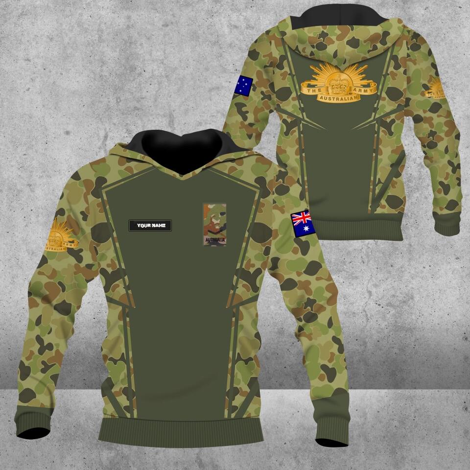 Personalized Australian Soldier/ Veteran Camo With Name And Rank Hoodie 3D Printed - 16787520