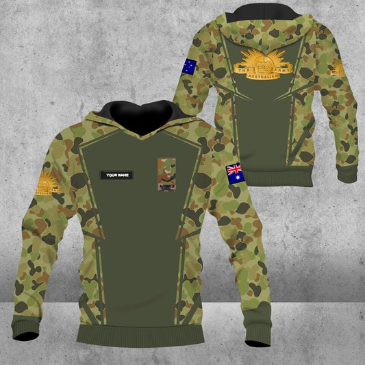 Personalisierter Kapuzenpullover mit Camouflage-Muster für australische Soldaten/Veteranen mit Namen und Rang, 3D-Druck – 16787520