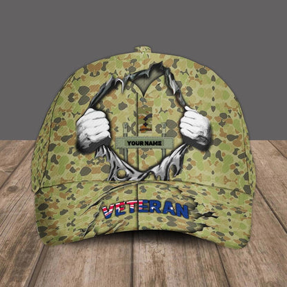 Casquette de baseball camouflage personnalisée avec rang et nom pour soldat/vétéran australien - 1679875210