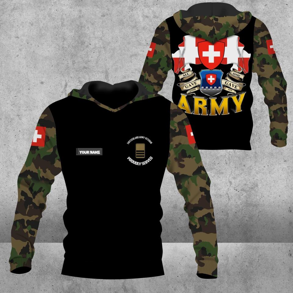 Personalized Swiss Soldier/ Veteran Camo With Name And Rank Hoodie 3D Printed - 2803230001