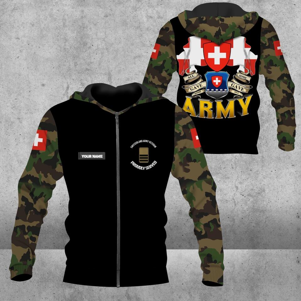 Sweat à capuche personnalisé avec camouflage soldat/vétéran suisse avec nom et grade imprimé en 3D - 2803230001