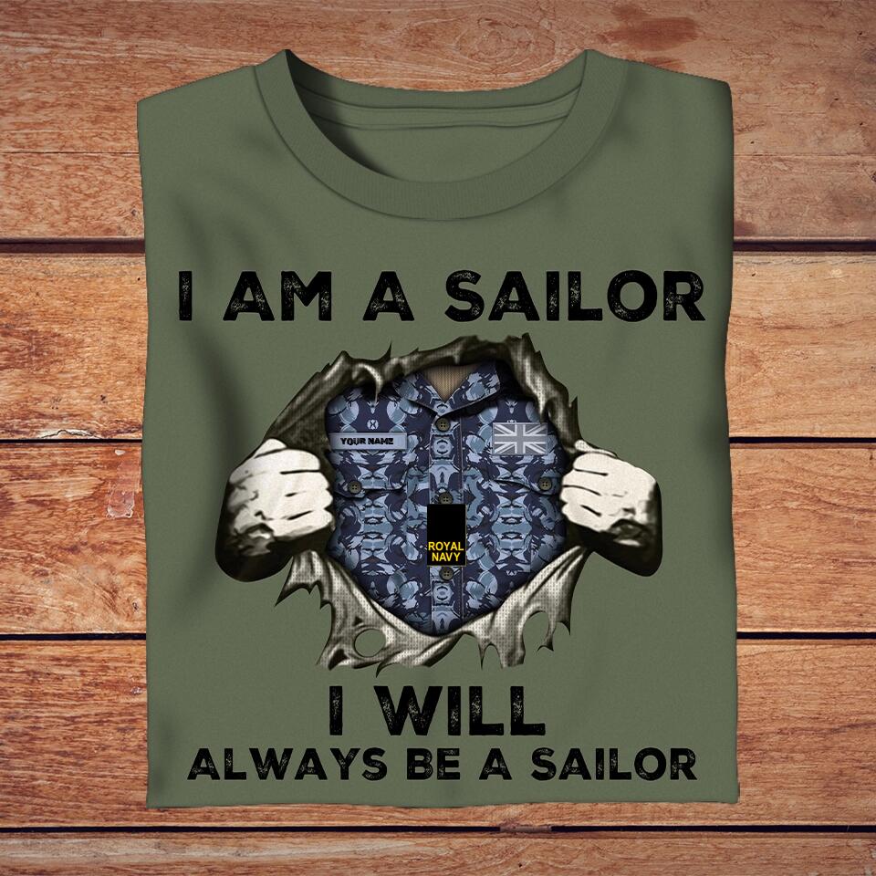 T-shirt personnalisé avec camouflage soldat/vétéran du Royaume-Uni avec nom et grade - Je suis un soldat, je serai toujours un soldat - 3003230004