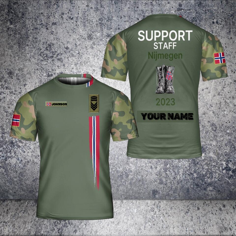 T-shirt personnalisé avec camouflage de soldat/vétéran norvégien avec nom et grade imprimé en 3D - 0304230001