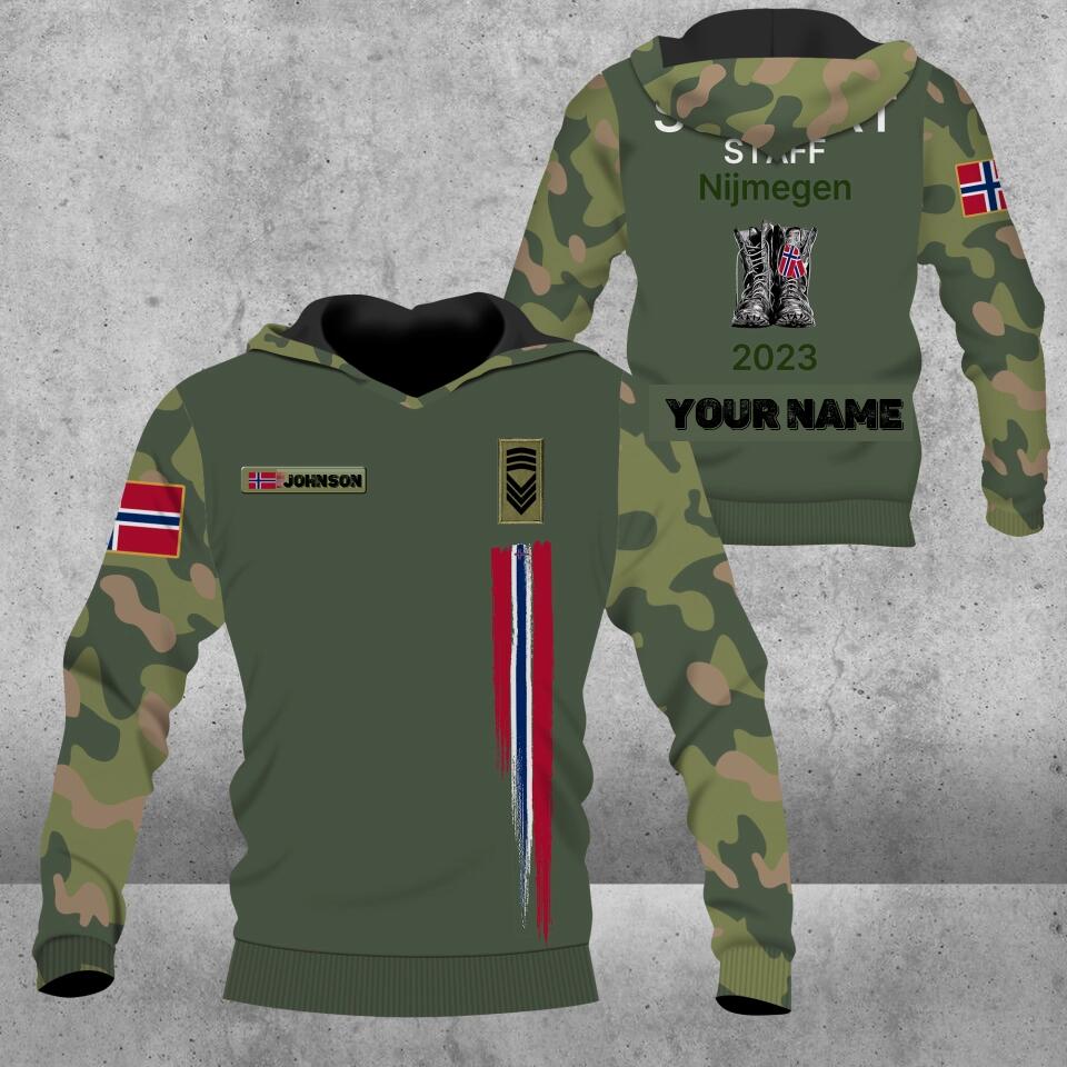 Sweat à capuche personnalisé avec camouflage de soldat/vétéran norvégien avec nom et grade imprimé en 3D - 0304230001