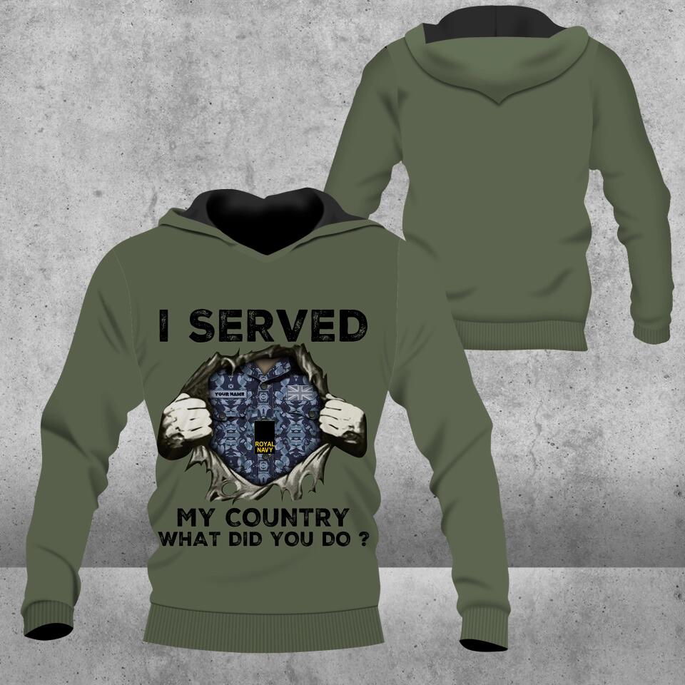 Personalized United Kingdom Solider/ Veteran Camo With Name And Rank Hoodie - I Served My Country - 2002230002