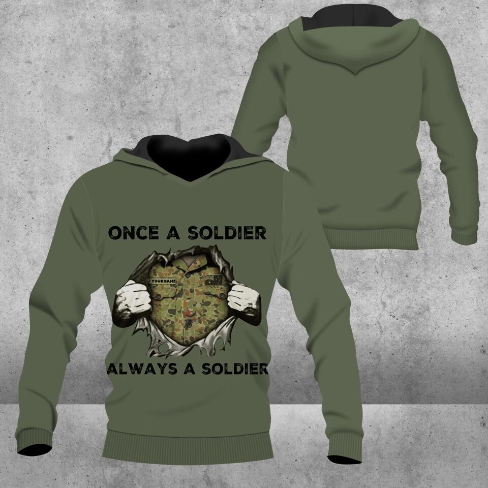 Personalisierter australischer Soldat/Veteranen-Hoodie mit Namen und Rang im Camouflage-Muster – Einmal Soldat, immer Soldat – 1678665601