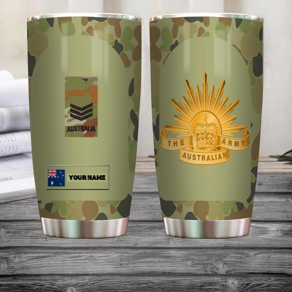 Personalisierter australischer Veteran/Soldat mit Rang und Namen, Camouflage-Becher, komplett bedruckt, 0302240003