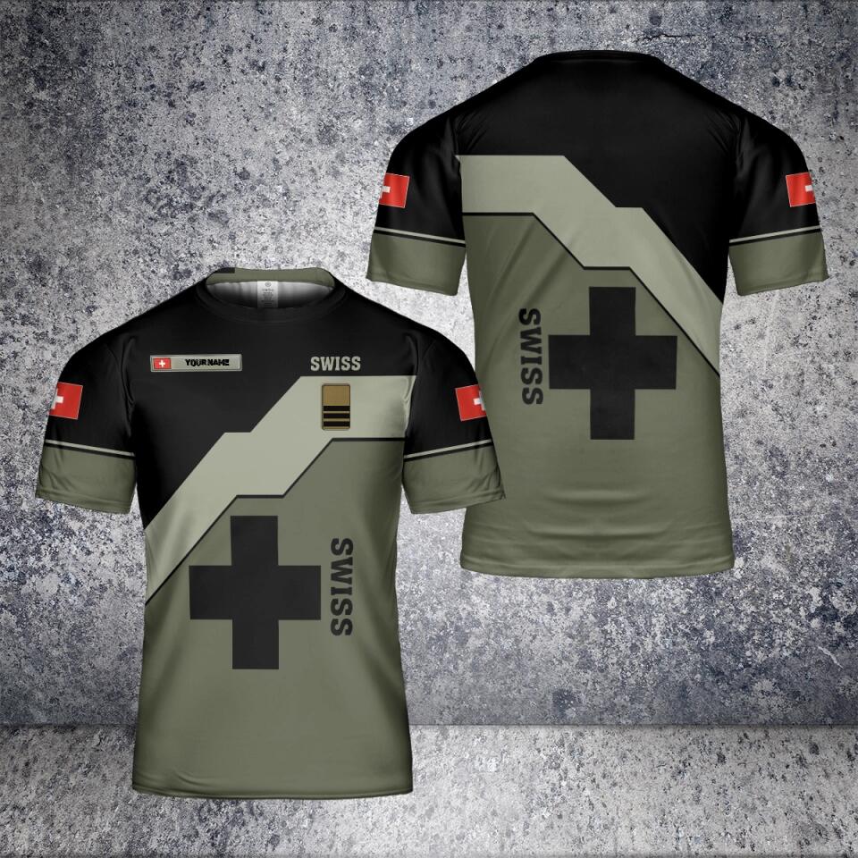 T-shirt personnalisé avec camouflage soldat suisse/vétéran avec nom et grade imprimé en 3D - 2601240002