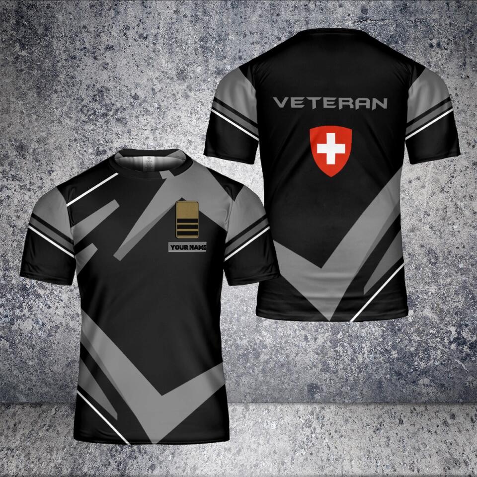 Personalisiertes Schweizer Soldat/Veteranen-Tarn-T-Shirt mit Namen und Rang, 3D-Druck – 2701240001