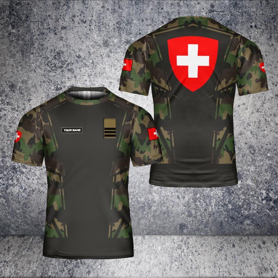 T-shirt personnalisé avec camouflage soldat suisse/vétéran avec nom et grade imprimé en 3D - 2601240001