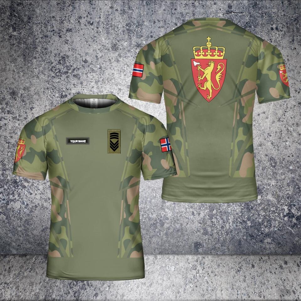 T-shirt personnalisé avec camouflage de soldat/vétéran norvégien avec nom et grade imprimé en 3D - 1801240003