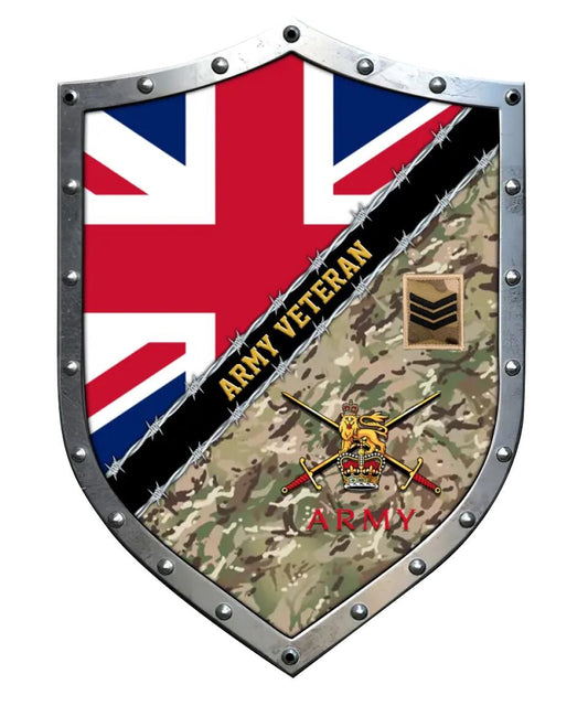 Personalized Rank United Kingdom Soldier/Veterans Camo Cut Metal Sign - 16771968