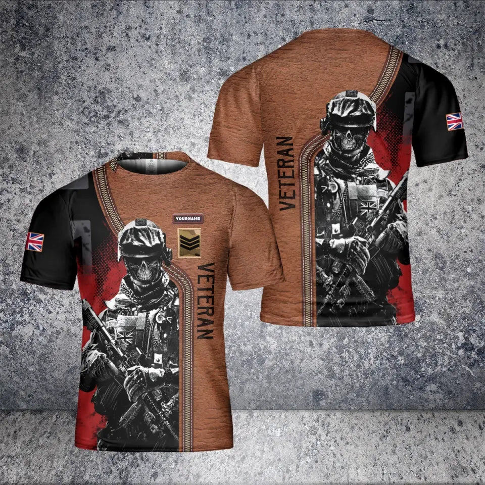 T-shirt personnalisé avec camouflage soldat/vétéran du Royaume-Uni avec nom et grade imprimé en 3D - 0604230003