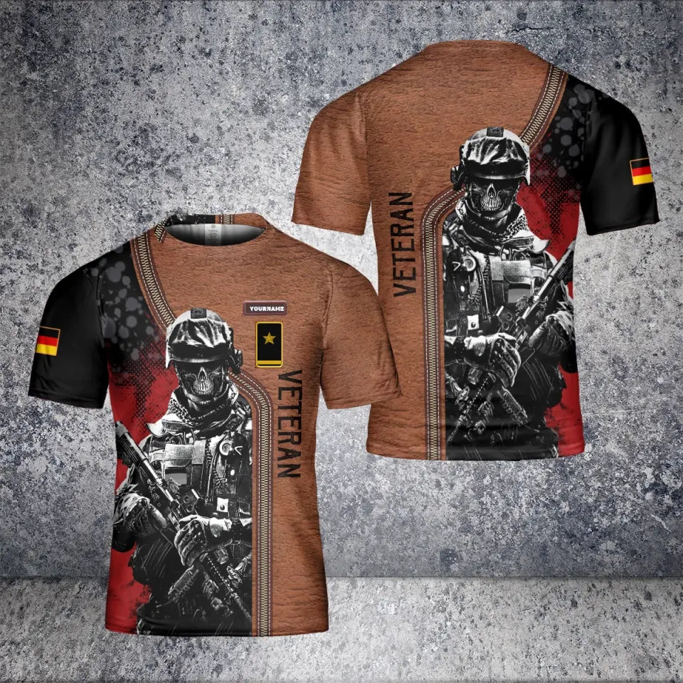 T-shirt personnalisé avec camouflage de soldat/vétéran allemand avec nom et grade imprimé en 3D - 2501240002