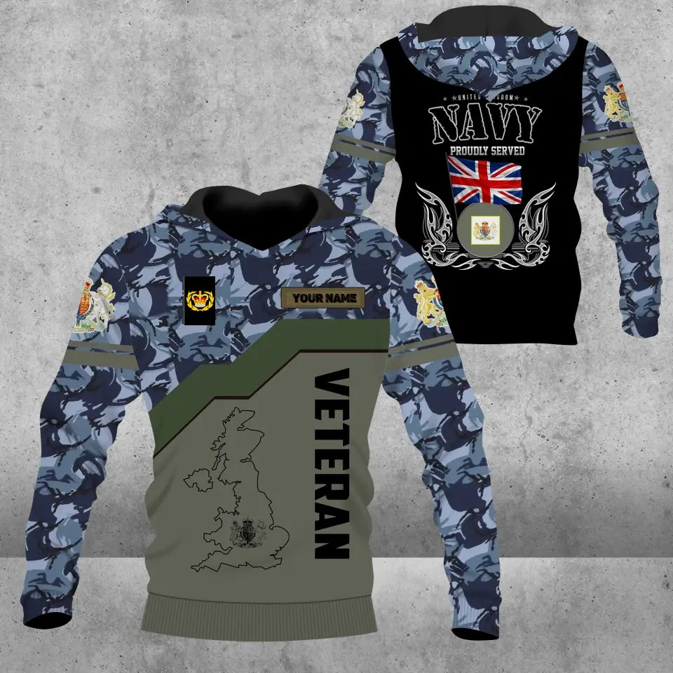 Sweat à capuche personnalisé avec camouflage soldat/vétéran du Royaume-Uni avec nom et grade imprimé en 3D - 0604230001