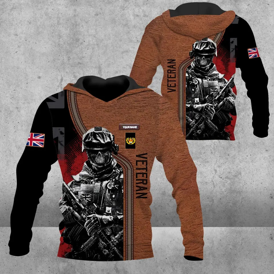 Personalized United Kingdom Solider/ Veteran Camo With Name And Rank Hoodie 3D Printed - 0604230003