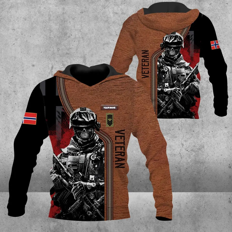 Personalisierter Kapuzenpullover mit Camouflage-Muster für norwegische Soldaten/Veteranen mit Namen und Rang, 3D-Druck – 0604230002