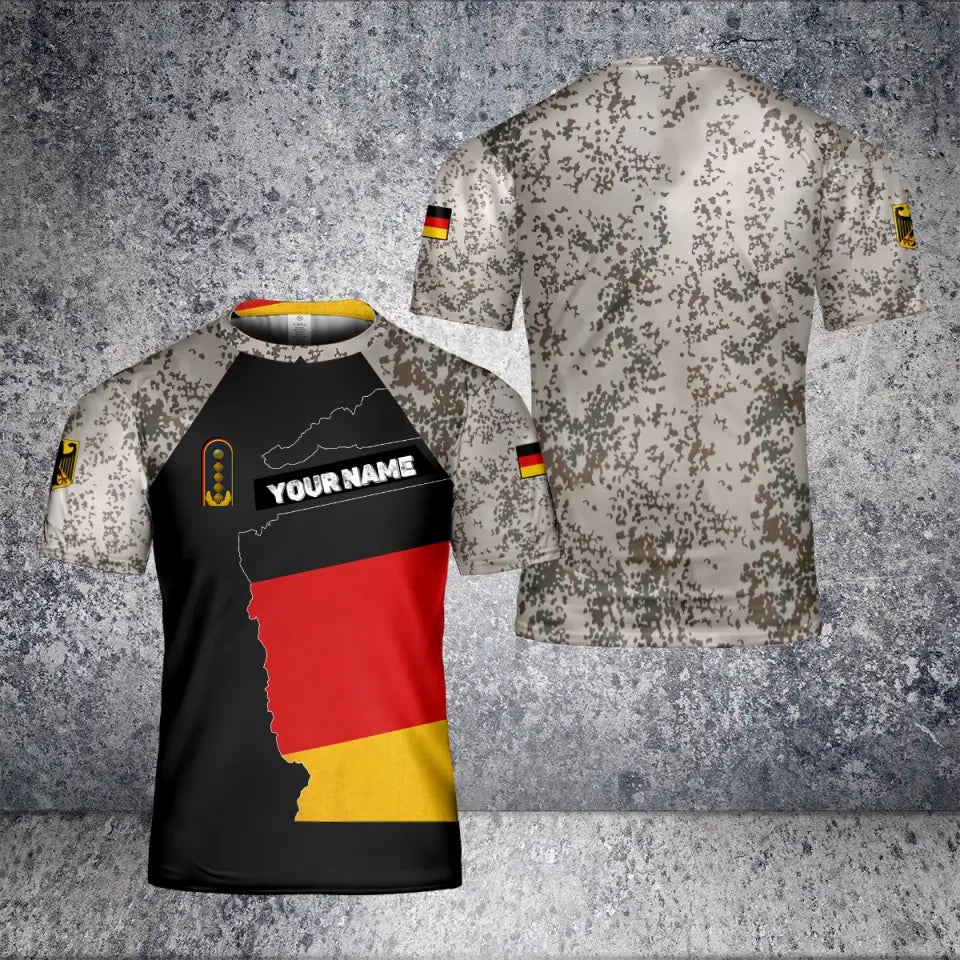 Personalisiertes deutsches Soldaten-/Veteranen-T-Shirt im Camouflage-Stil mit Namen und Rang, 3D-Druck – 2501240003