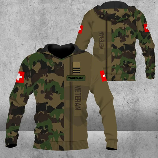 Sweat à capuche personnalisé avec camouflage soldat/vétéran suisse avec nom et grade imprimé en 3D - 0604230001