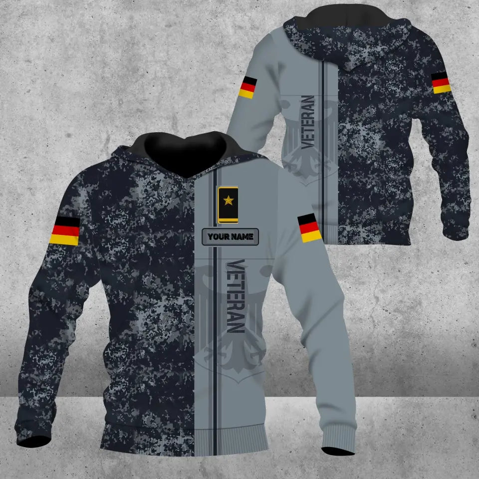 Sweat à capuche personnalisé avec nom et grade de soldat/vétéran allemand imprimé en 3D - 0604230005