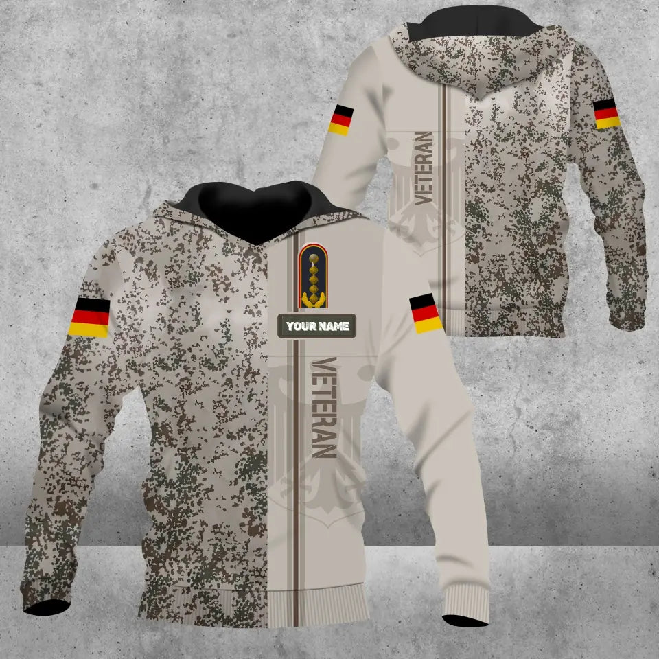 Personalisierter Kapuzenpullover mit Camouflage-Muster für deutsche Soldaten/Veteranen mit Namen und Rang, 3D-Druck – 0604230005