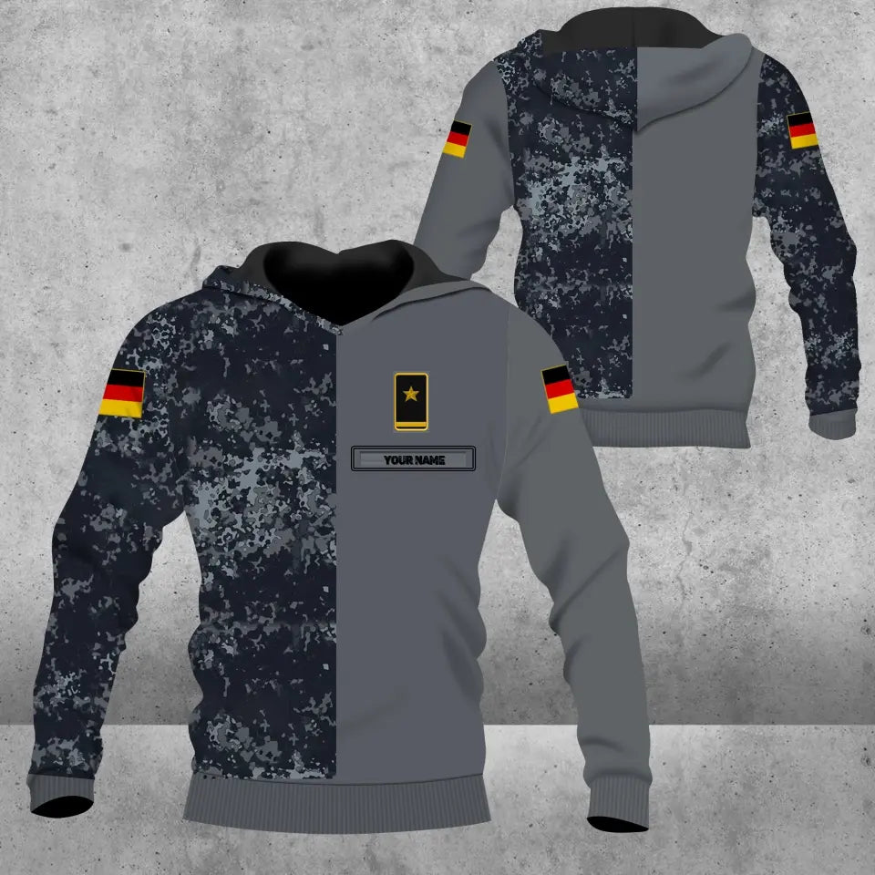 Sweat à capuche personnalisé avec camouflage soldat/vétéran allemand avec nom et grade imprimé en 3D - 0604230007