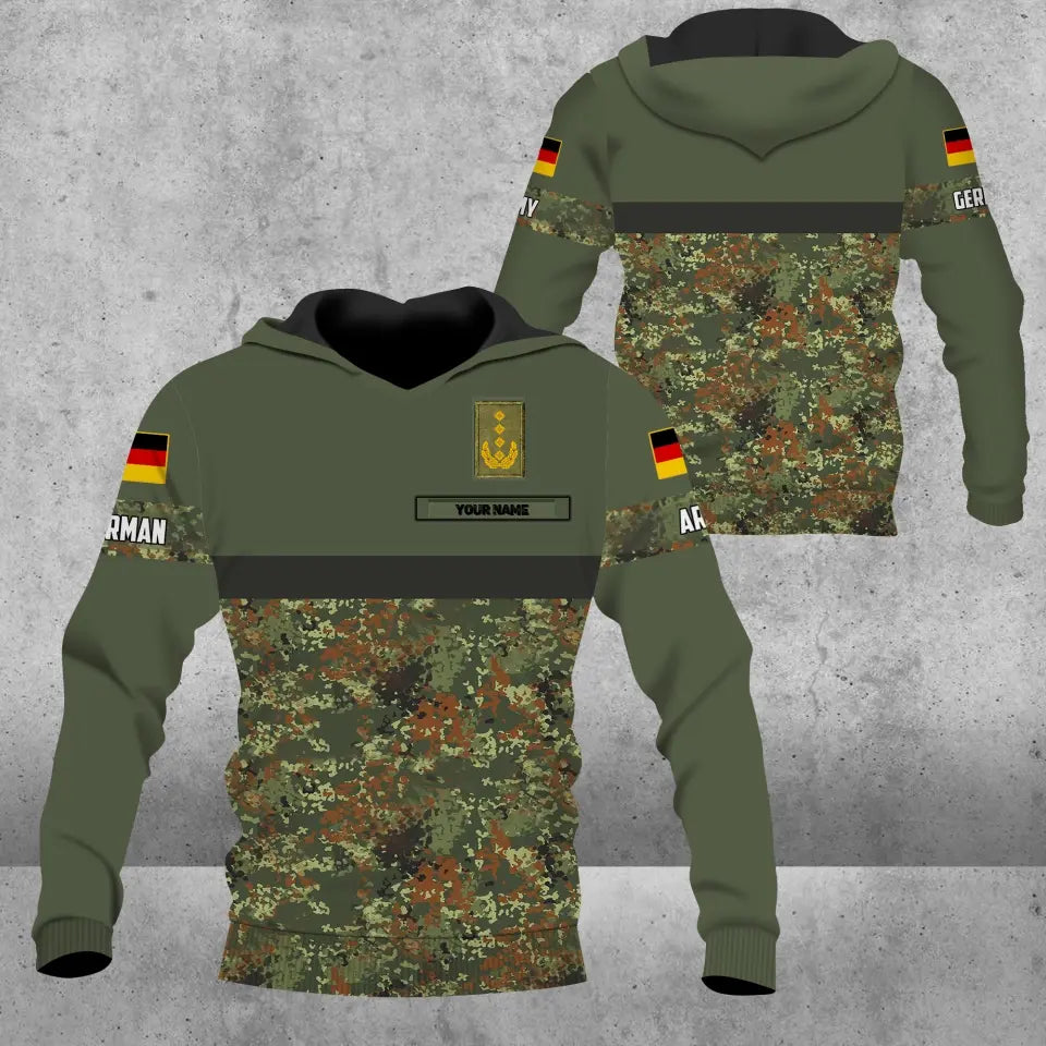 Personalisierter Kapuzenpullover mit Camouflage-Muster für deutsche Soldaten/Veteranen mit Namen und Rang, 3D-Druck – 0604230008