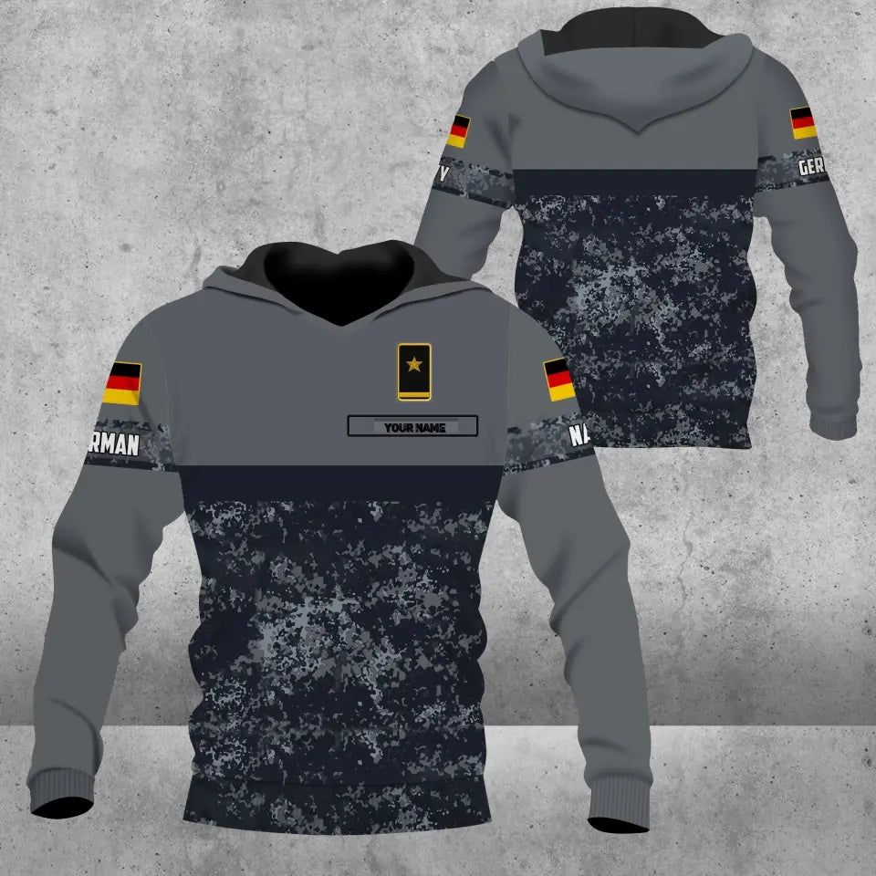 Personalisierter Kapuzenpullover mit Camouflage-Muster für deutsche Soldaten/Veteranen mit Namen und Rang, 3D-Druck – 0604230008