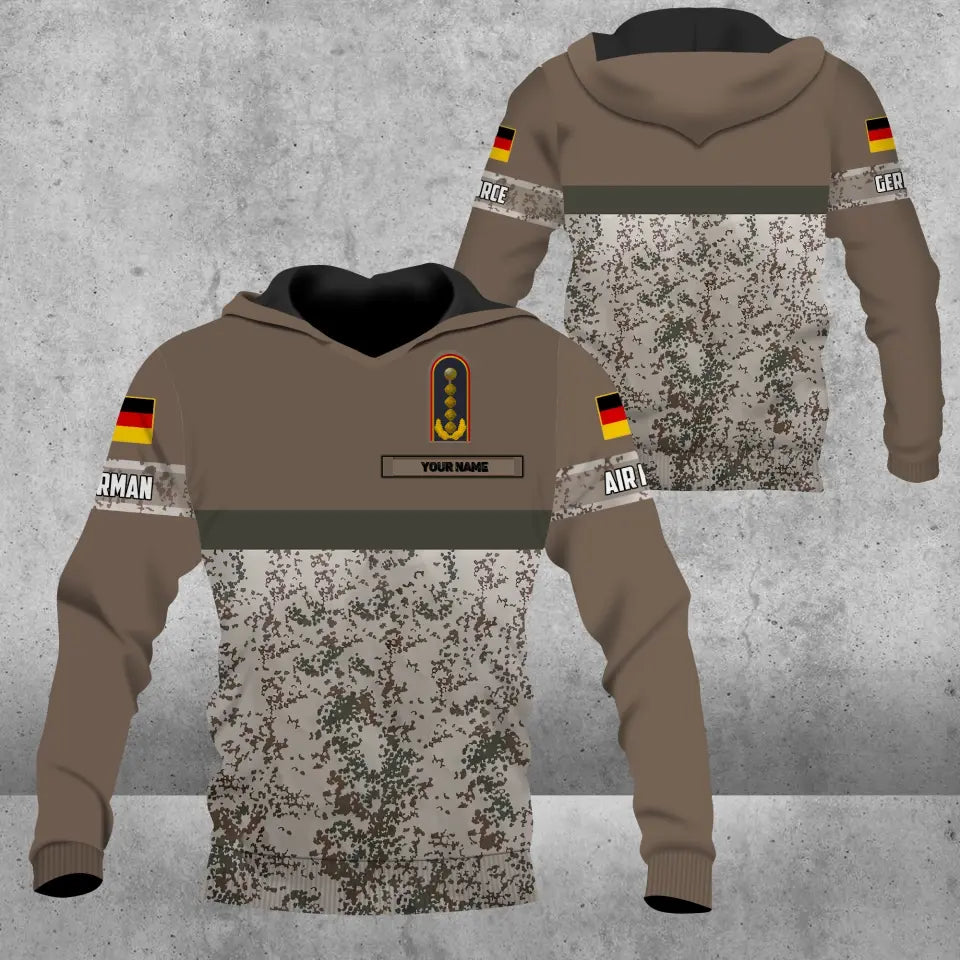 Sweat à capuche personnalisé avec nom et grade de soldat/vétéran allemand imprimé en 3D - 0604230008