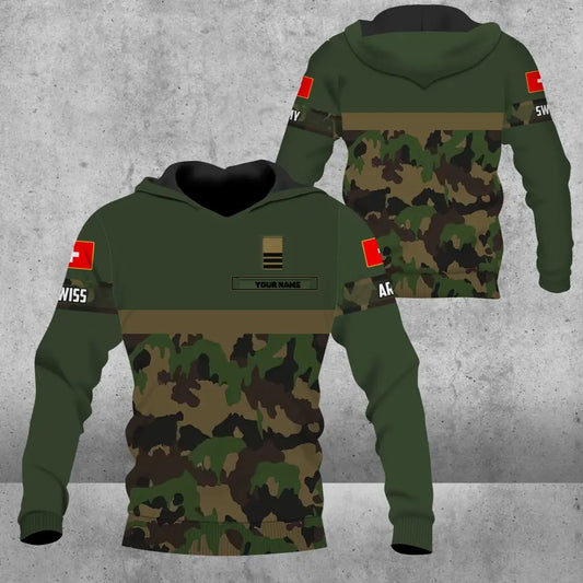 Sweat à capuche personnalisé avec camouflage soldat/vétéran suisse avec nom et grade imprimé en 3D - 0604230003