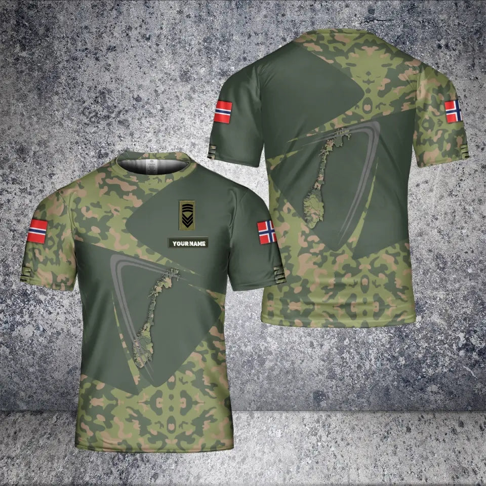 T-shirt personnalisé avec camouflage de soldat/vétéran norvégien avec nom et grade imprimé en 3D - 1901240002