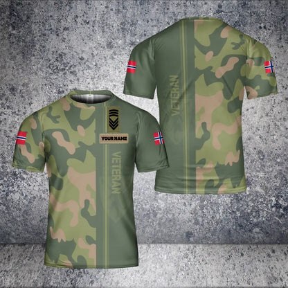 Personalisiertes T-Shirt mit Camouflage-Muster für norwegische Soldaten/Veteranen mit Namen und Rang, 3D-Druck – 1901240001