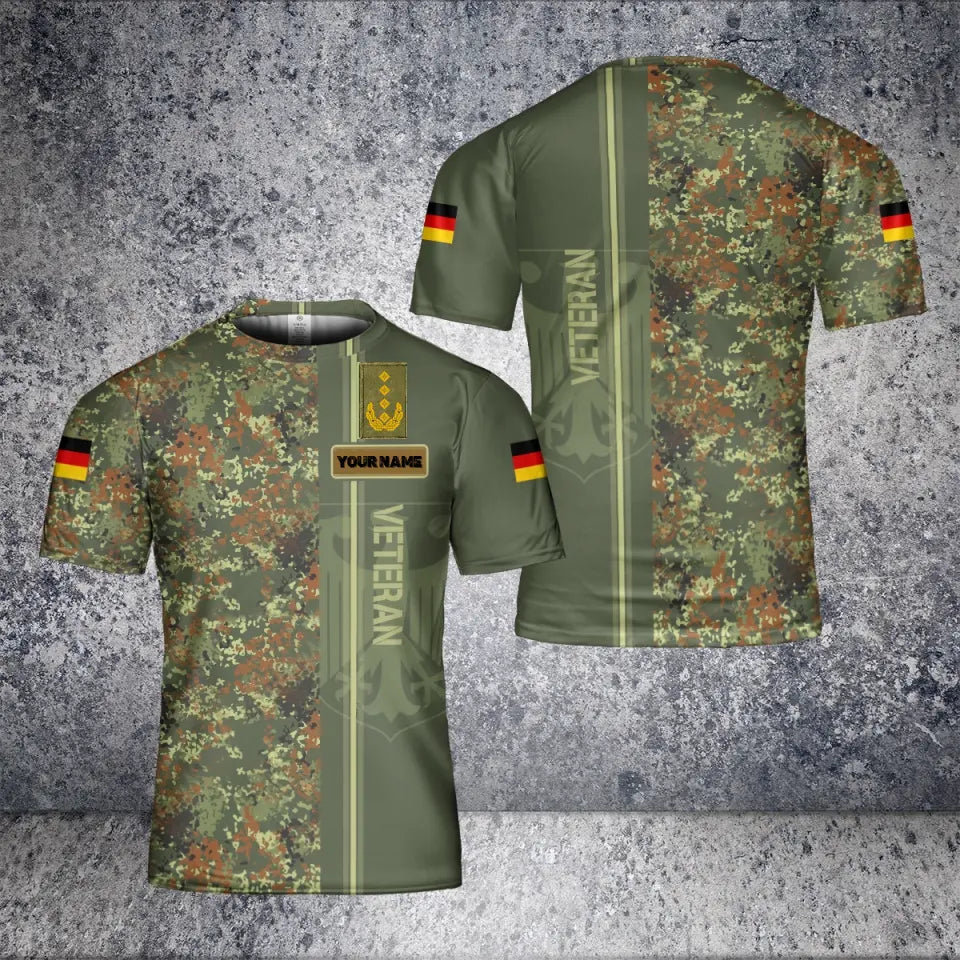 Personalisiertes deutsches Soldaten-/Veteranen-T-Shirt im Camouflage-Stil mit Namen und Rang, 3D-Druck – 2601240002