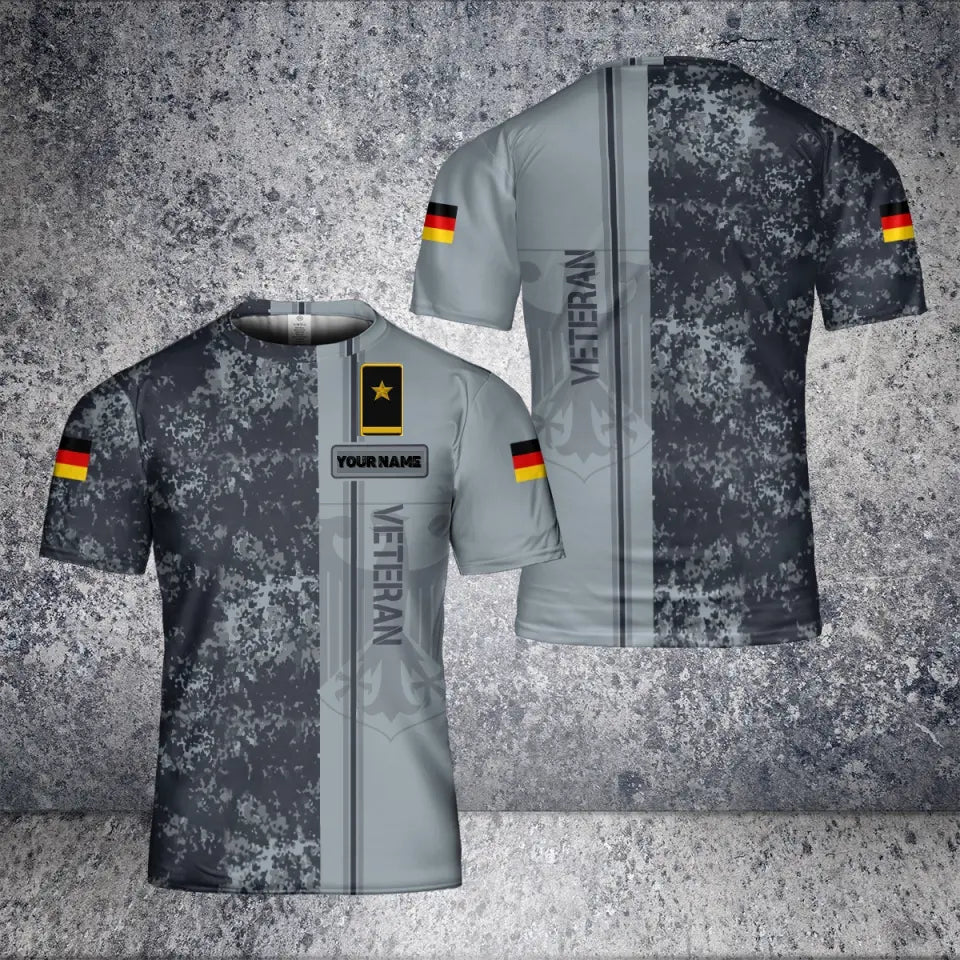 Personalisiertes deutsches Soldaten-/Veteranen-T-Shirt im Camouflage-Stil mit Namen und Rang, 3D-Druck – 2601240002