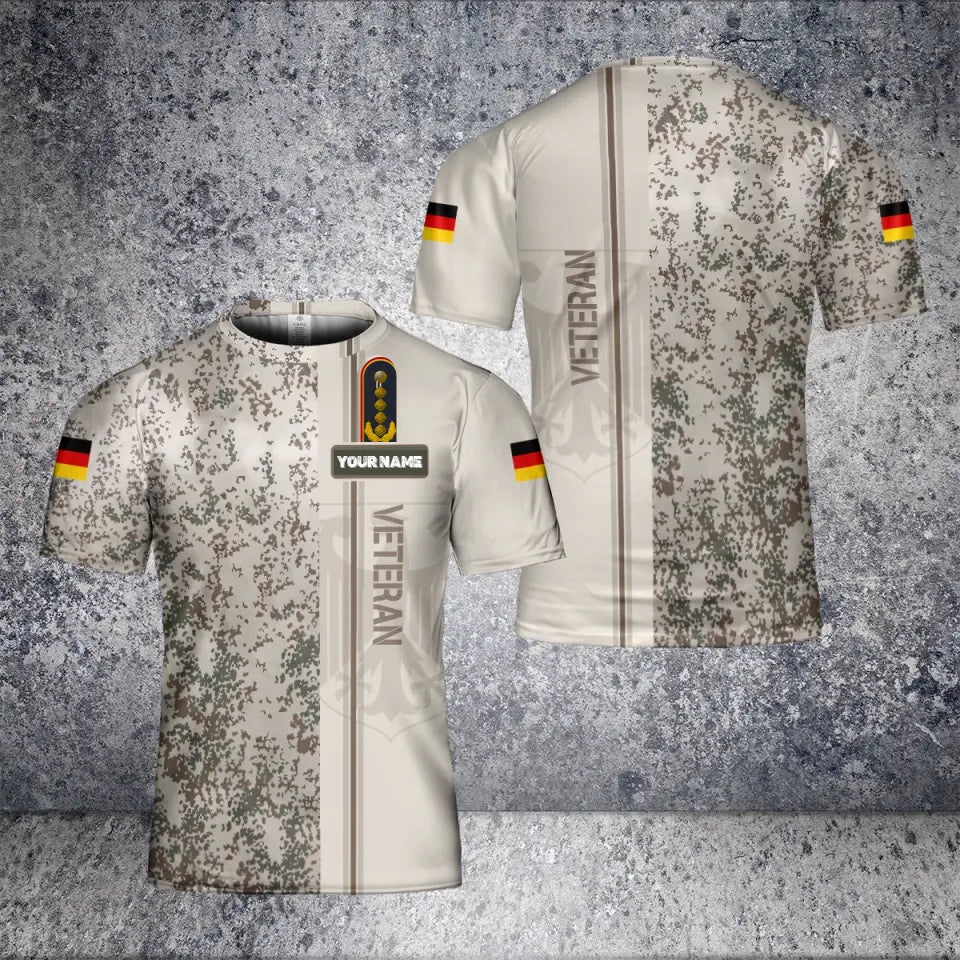 Personalisiertes deutsches Soldaten-/Veteranen-T-Shirt im Camouflage-Stil mit Namen und Rang, 3D-Druck – 2601240002