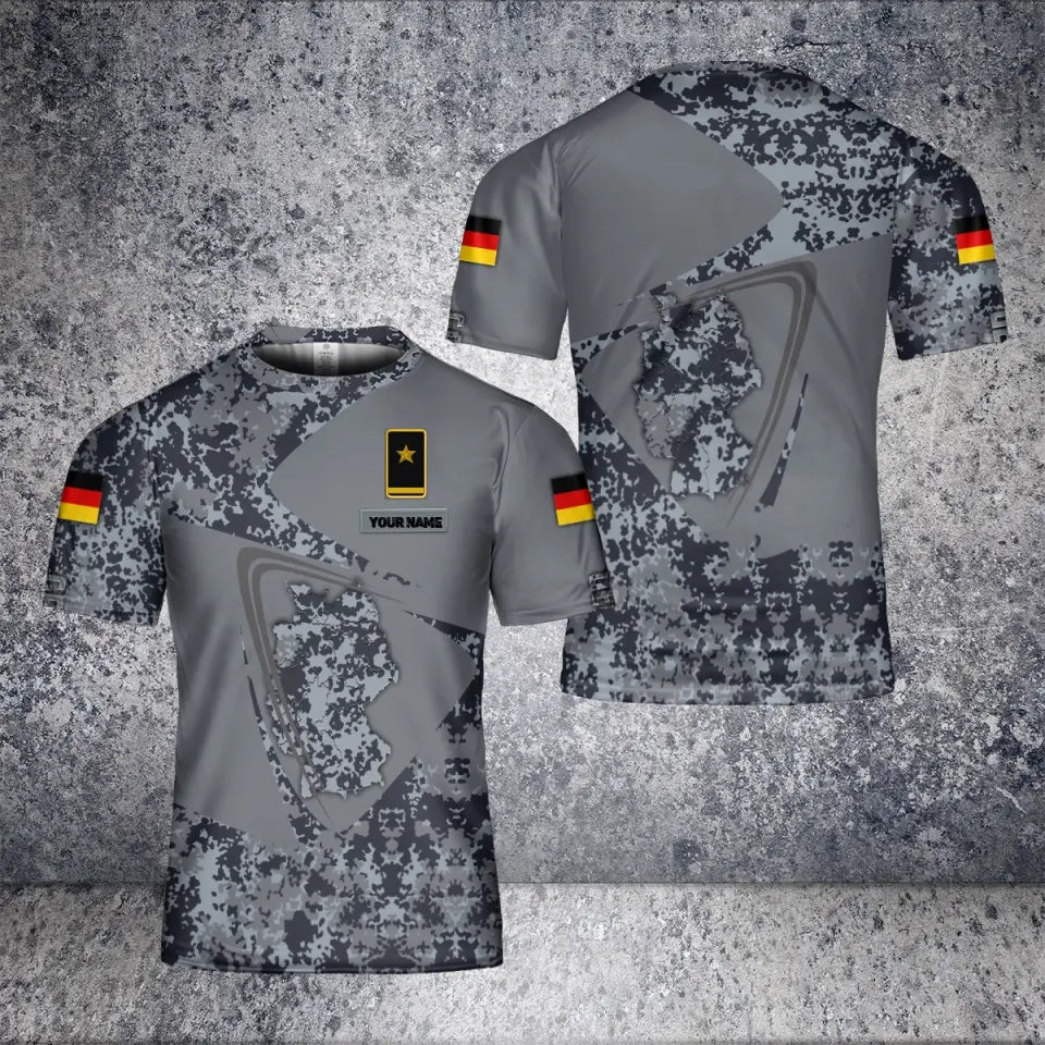 Personalisiertes T-Shirt mit deutschem Soldaten-/Veteranen-Tarnmuster mit Namen und Rang, 3D-Druck – 2601240003