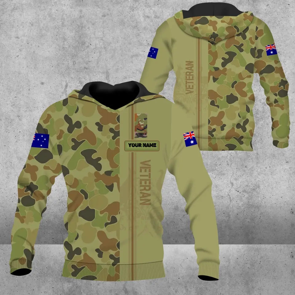 Personalisierter Kapuzenpullover mit Camouflage-Muster für australische Soldaten/Veteranen mit Namen und Rang – 1680739205