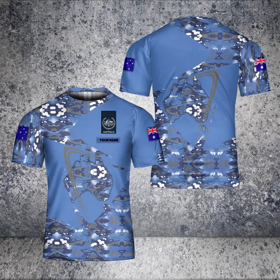 T-shirt personnalisé avec camouflage de soldat/vétéran australien avec nom et grade imprimé en 3D - 2001240003