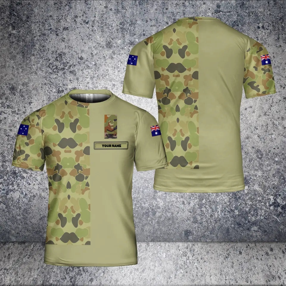 T-shirt personnalisé avec camouflage de soldat/vétéran australien avec nom et grade imprimé en 3D - 2001240001