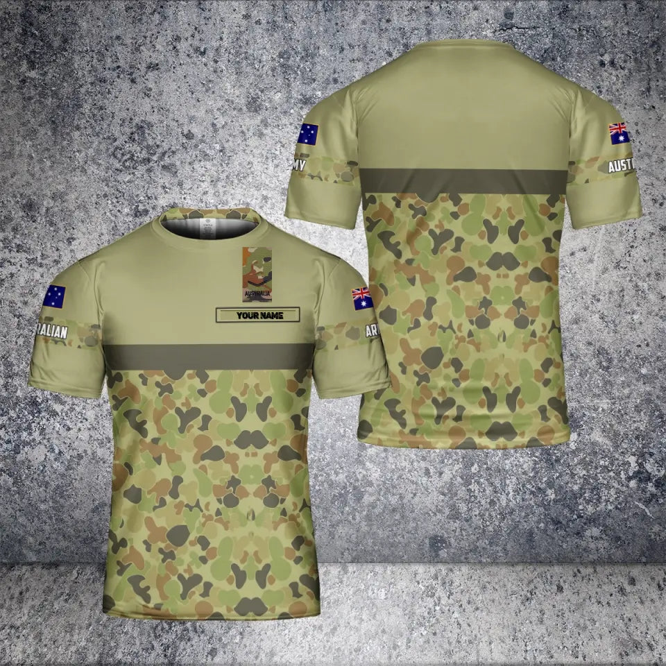 T-shirt personnalisé avec camouflage de soldat/vétéran australien avec nom et grade imprimé en 3D - 0601240005