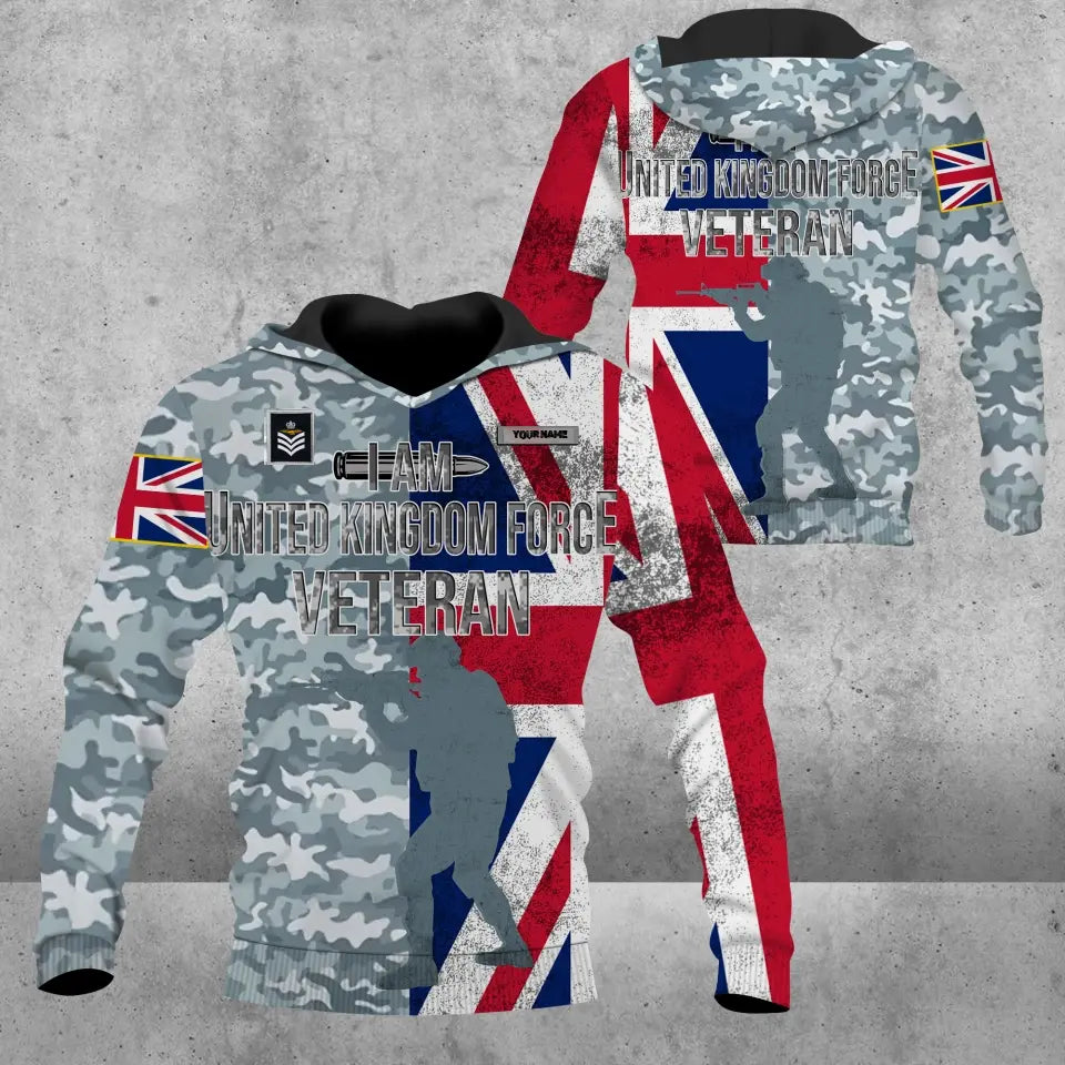 Personalized United Kingdom Solider/ Veteran Camo With Name And Rank Hoodie 3D Printed - 0604230007