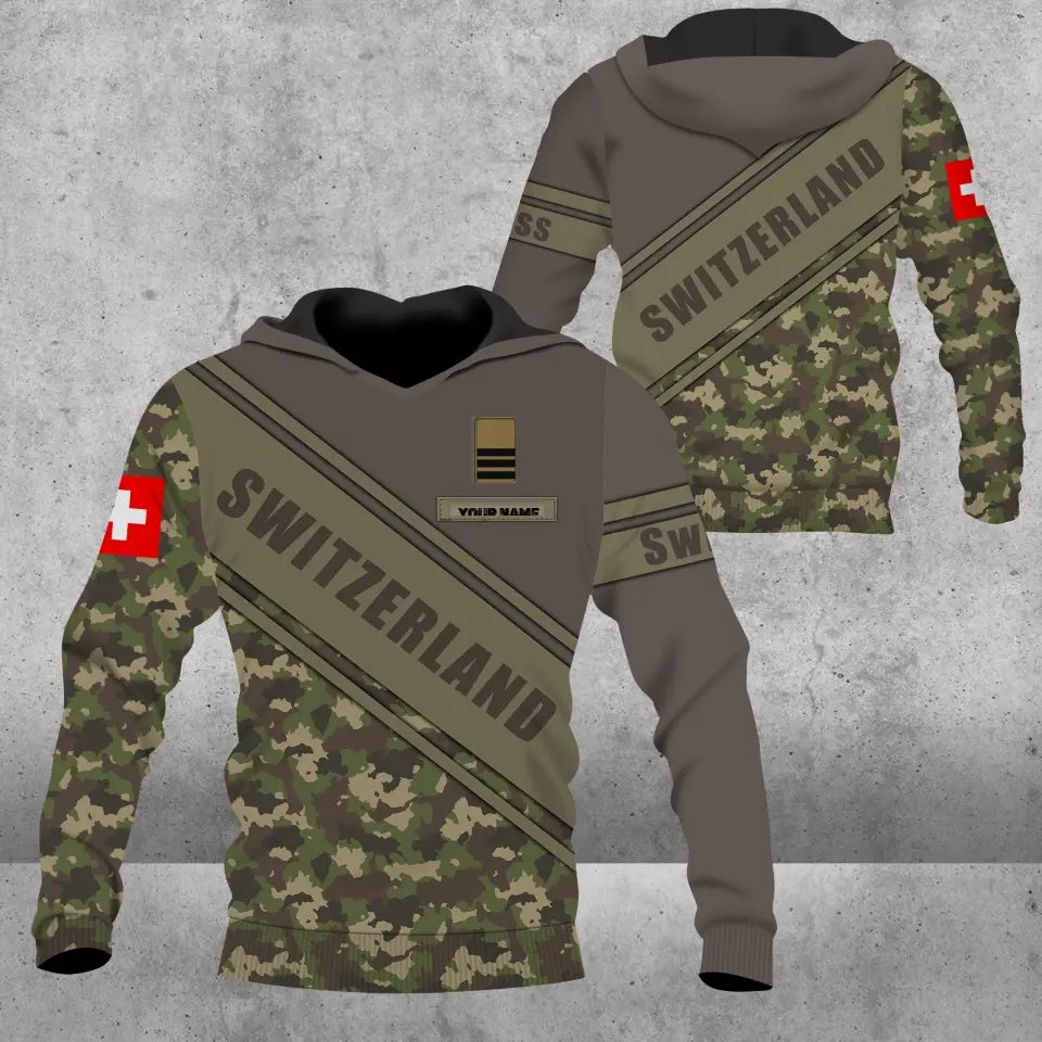 Personalisierter Kapuzenpullover mit Schweizer Soldaten-/Veteranen-Tarnmuster und Namen und Rang, 3D-Druck – 3004230001