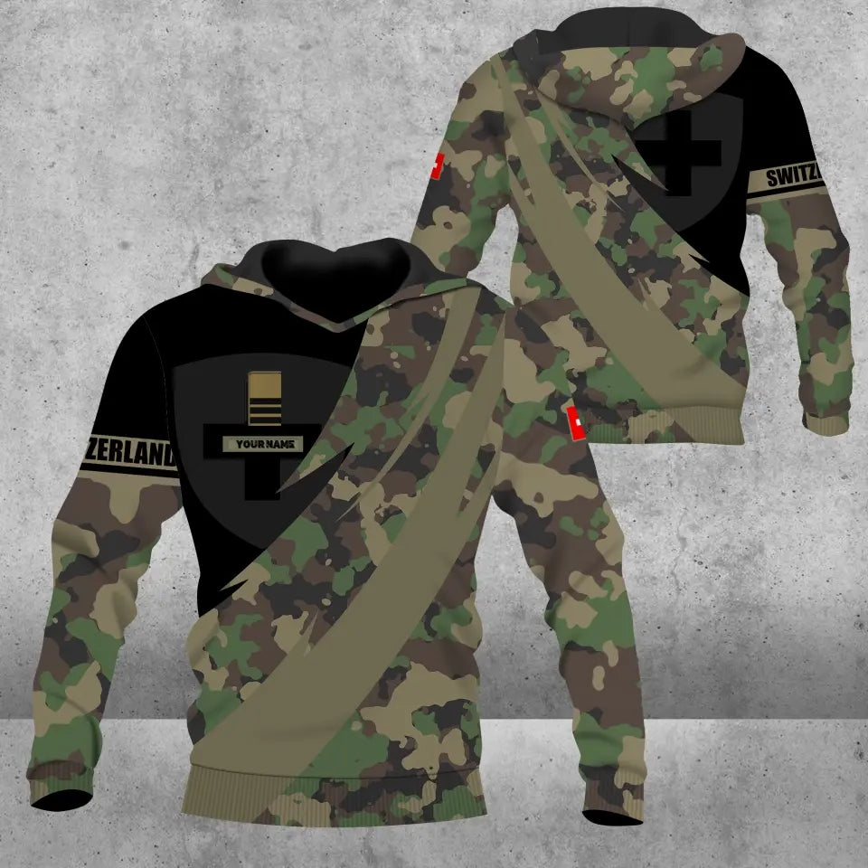 Personalized Swiss Soldier/ Veteran Camo With Name And Rank Hoodie 3D Printed - 3004230002