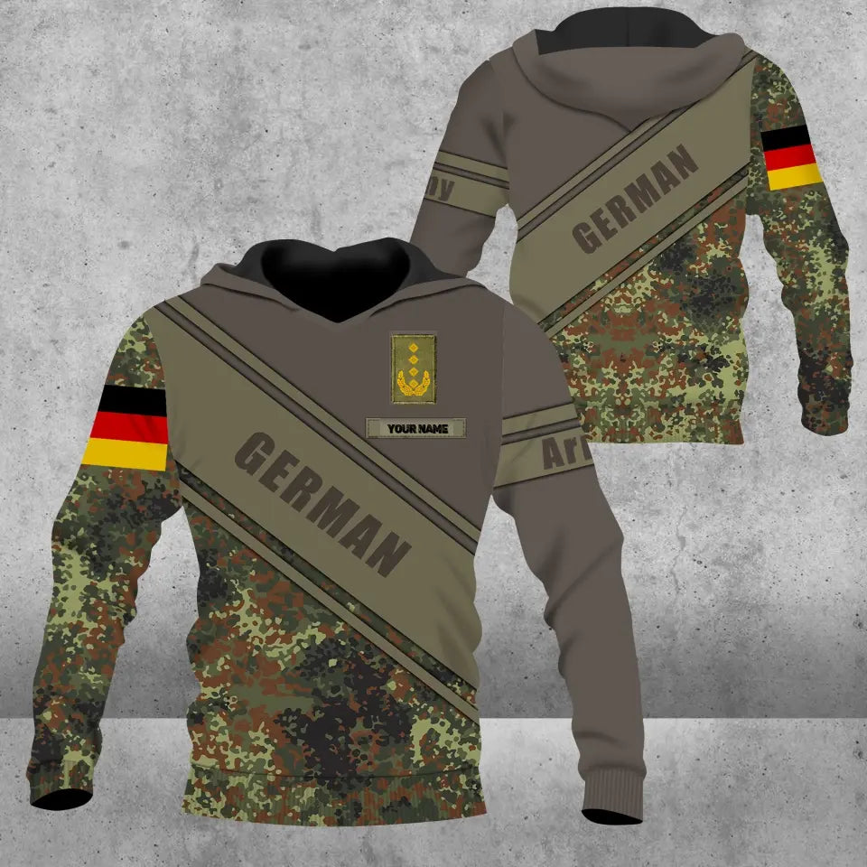 Sweat à capuche personnalisé avec camouflage soldat/vétéran allemand avec nom et grade imprimé en 3D - 3004230001