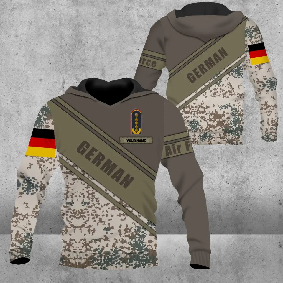 Sweat à capuche personnalisé avec camouflage soldat/vétéran allemand avec nom et grade imprimé en 3D - 3004230001