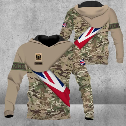 Sweat à capuche personnalisé avec camouflage soldat/vétéran britannique avec nom et grade imprimé en 3D - 0805230003