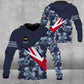 Sweat à capuche personnalisé avec camouflage soldat/vétéran britannique avec nom et grade imprimé en 3D - 0805230003