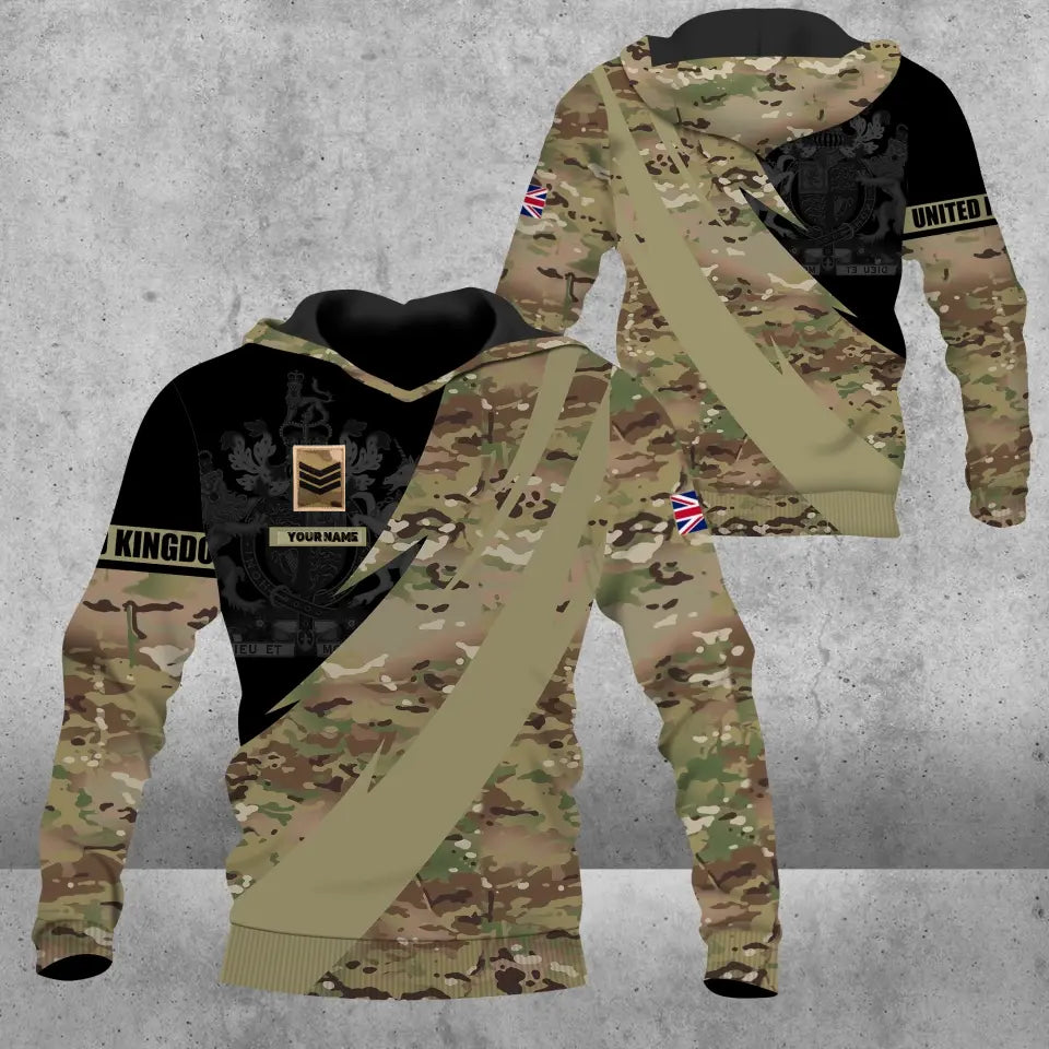 Sweat à capuche personnalisé avec camouflage soldat/vétéran britannique avec nom et grade imprimé en 3D - 3004230002