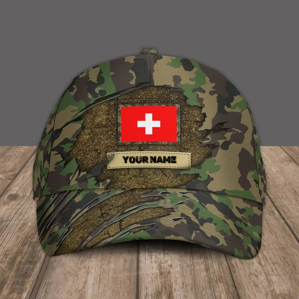 Casquette de baseball à camouflage suisse personnalisée avec nom soldat/vétéran - 1684368001