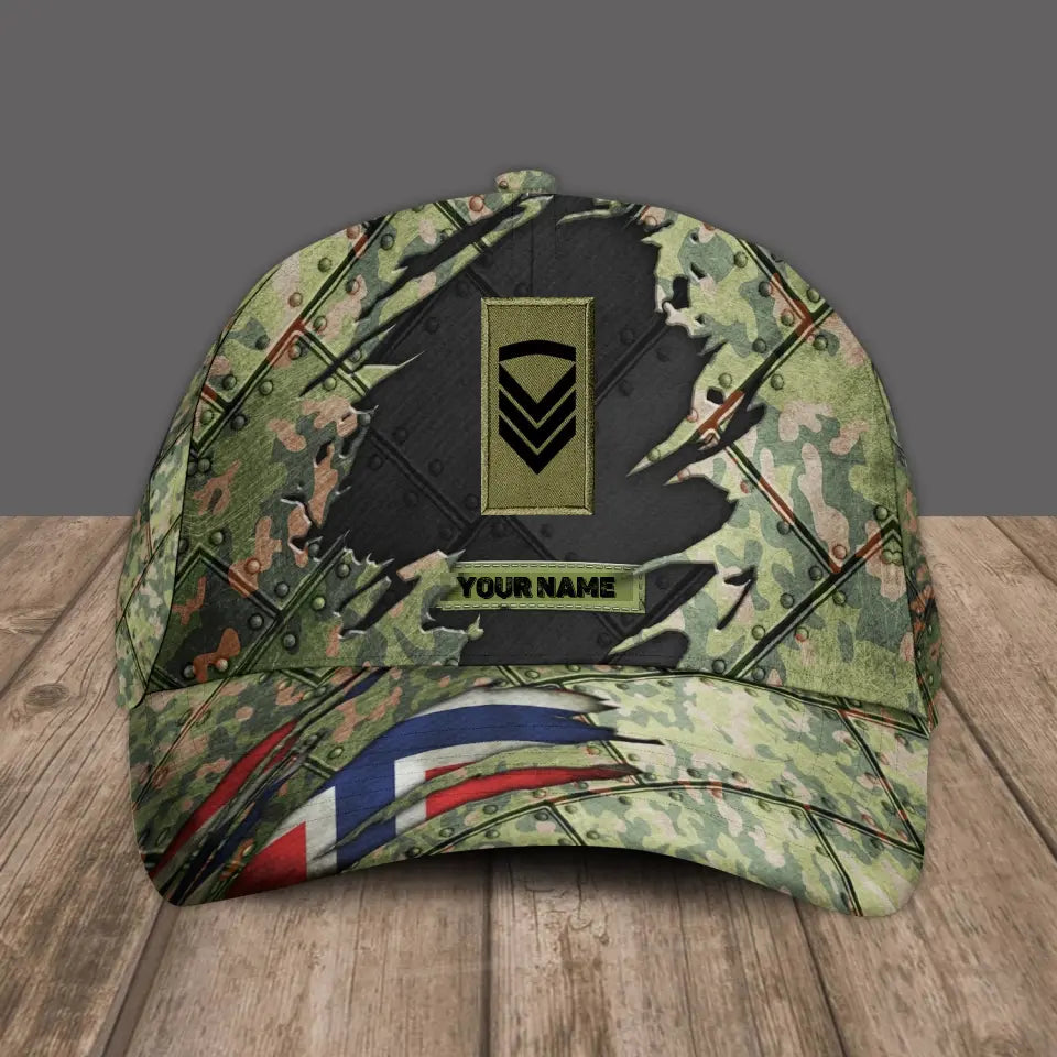 Personalized Name And Rank Norway Camo Baseball Cap Soldier/Veteran - 1805230003